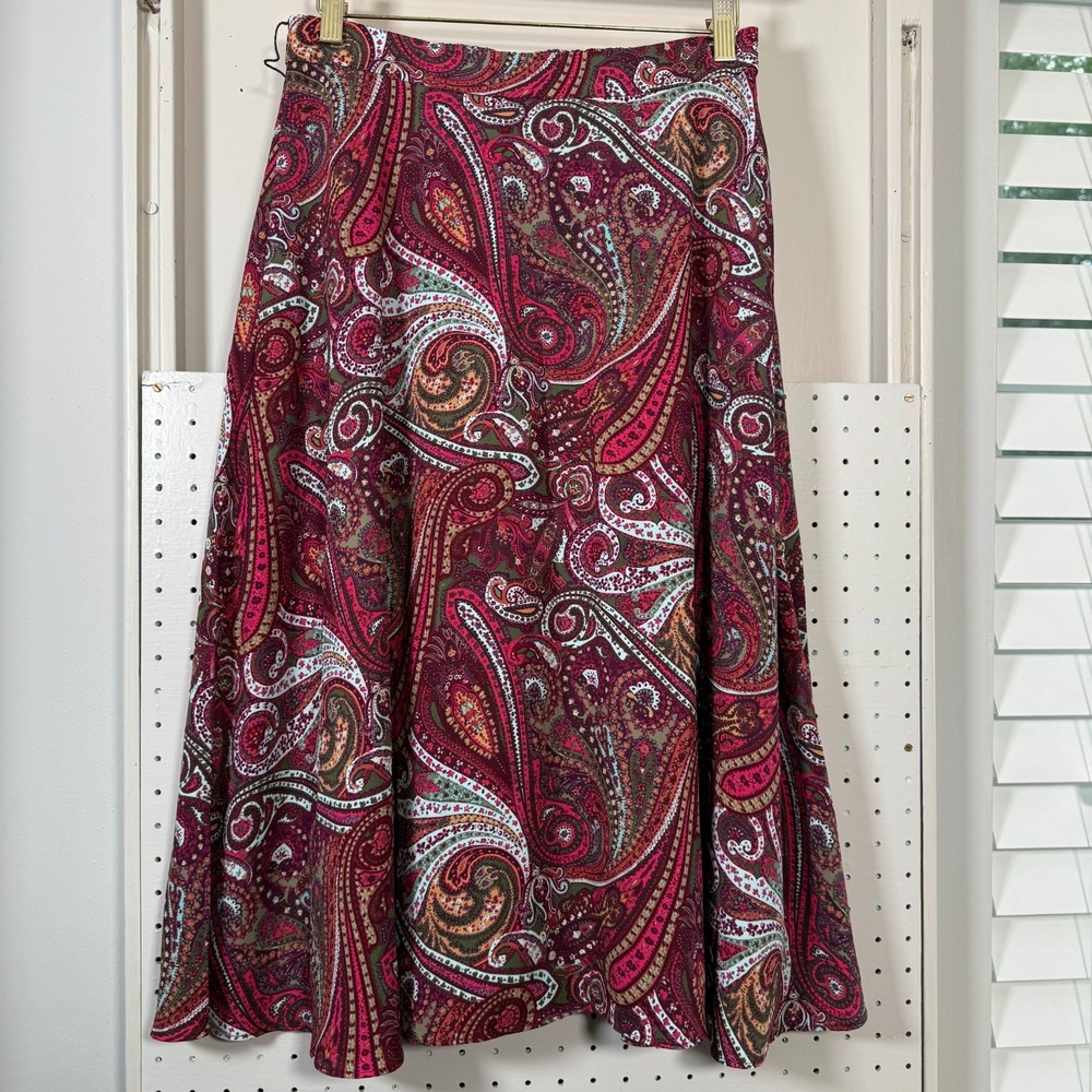 Talbots A-Line‎ Skirt Women's Pink Purple Paisley Elastic Waist Bohemian - Small